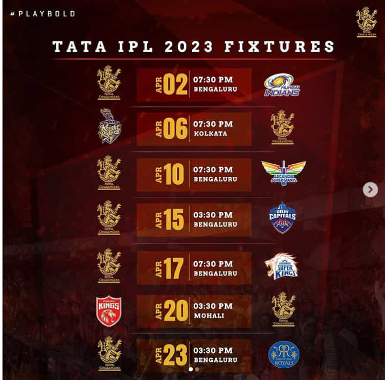 Royal Challengers Bangalore IPL Schedule 2023