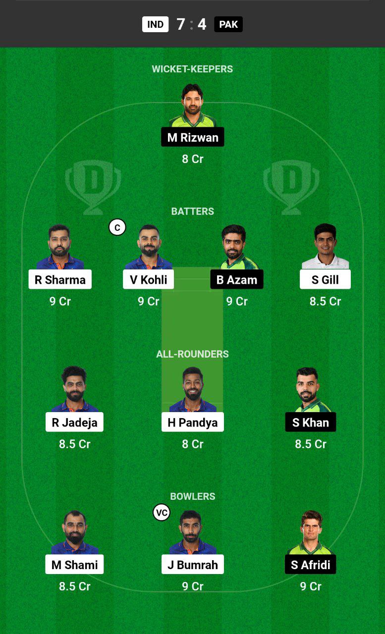 dream 11 team for india vs pakistan match today